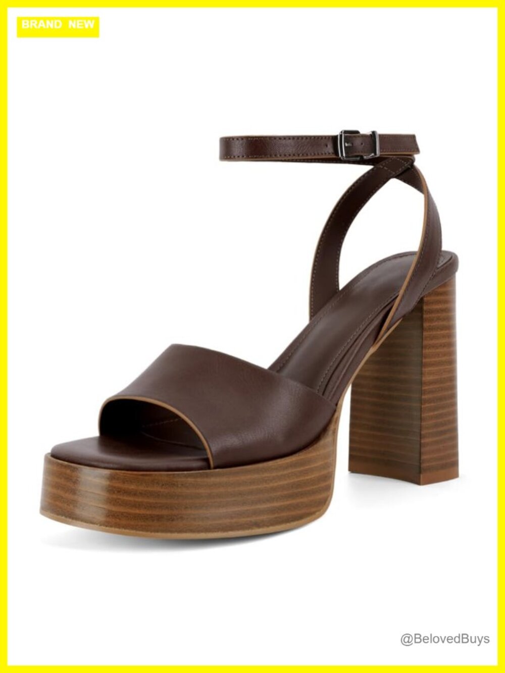 Platform Heels Open Toe Chunky Block Ankle Strap Sandals Faux Leather